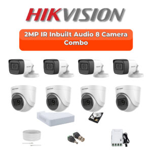 Hikvision 2MP Audio 8-Cameras HD CCTV Combo Kit | Built-in Mic | 8-Channel DVR | 1TB | 20m Night Vision | DS-2CE16D0T-ITPFS-8-COMBO