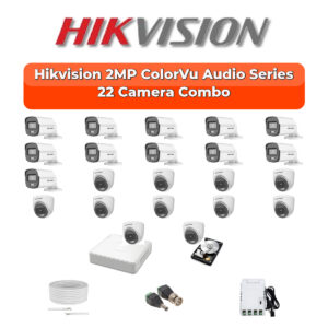 Hikvision 22 Camera 2MP HD CCTV Combo Kit | ColorVu + Mic | 32CH XVR / DVR | 2×4TB HDD