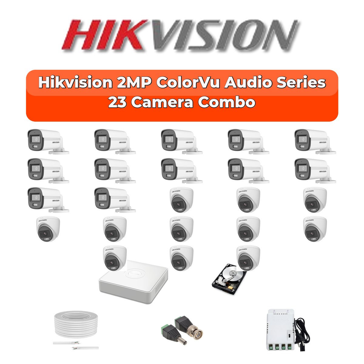 Hikvision 23 Camera 2MP HD CCTV Combo Kit | ColorVu + Mic | 32CH XVR / DVR | 2×4TB HDD 1 Hikvision 23 Camera 2MP HD CCTV Combo Kit | ColorVu + Mic | 32CH XVR / DVR | 2×4TB HDD