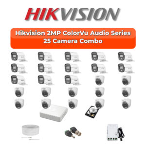 Hikvision 25 Camera 2MP HD CCTV Combo Kit | ColorVu + Mic | 32CH XVR / DVR | 1×4TB + 1×6TB HDD