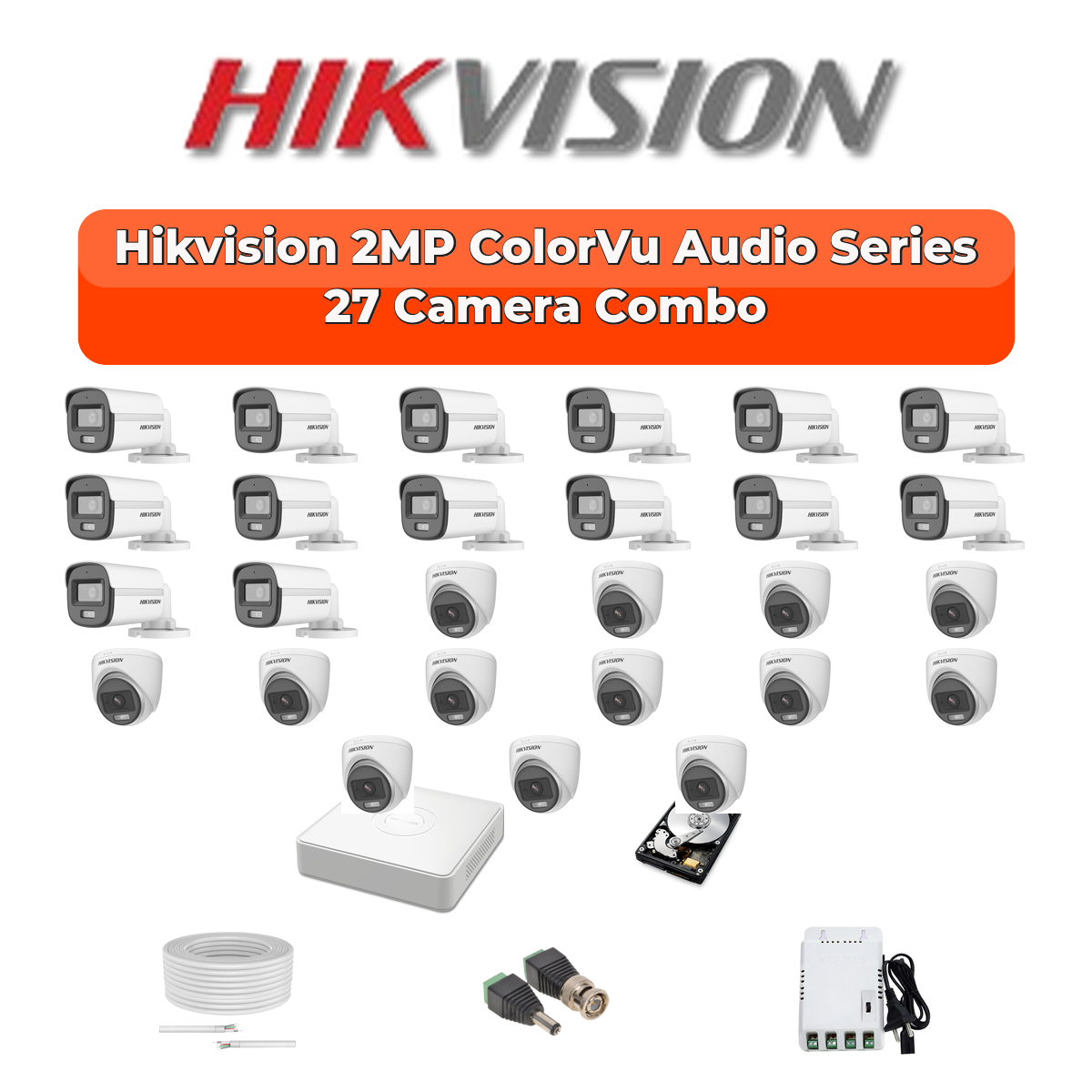 Hikvision 27 Camera 2MP HD CCTV Combo Kit | ColorVu + Mic | 32CH XVR / DVR | 1ร4TB + 1ร6TB HDD 1 Hikvision 27 Camera 2MP HD CCTV Combo Kit | ColorVu + Mic | 32CH XVR / DVR | 1ร4TB + 1ร6TB HDD