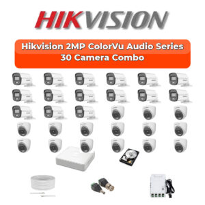 Hikvision 30 Camera 2MP HD CCTV Combo Kit | ColorVu + Mic | 32CH XVR / DVR | 2×6TB HDD