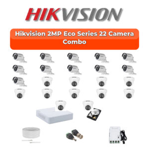 Hikvision 22 Camera 2MP HD CCTV Combo Kit | ECO Smart IR | 32CH XVR / DVR | 2×4TB HDD