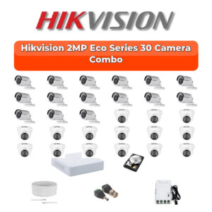 Hikvision 30 Camera 2MP HD CCTV Combo Kit | ECO Smart IR | 32CH XVR / DVR | 2×6TB HDD