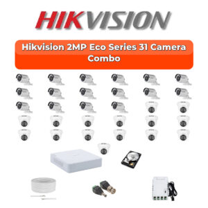 Hikvision 31 Camera 2MP HD CCTV Combo Kit | ECO Smart IR | 32CH XVR / DVR | 2×6TB HDD