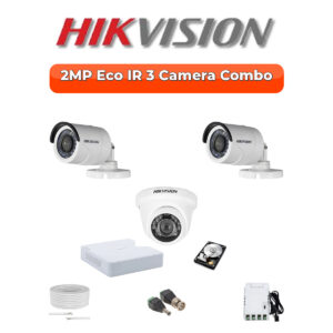 Hikvision 2MP ECO 3-Cameras HD CCTV Combo Kit | 4-Channel DVR | 500GB | 20m Night Vision | DS-2CE1AD0T-ITP/ECO-3-COMBO