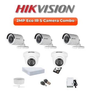 Hikvision 2MP ECO 5-Cameras HD CCTV Combo Kit | 8-Channel DVR | 500GB | 20m Night Vision | DS-2CE1AD0T-ITP/ECO-5-COMBO