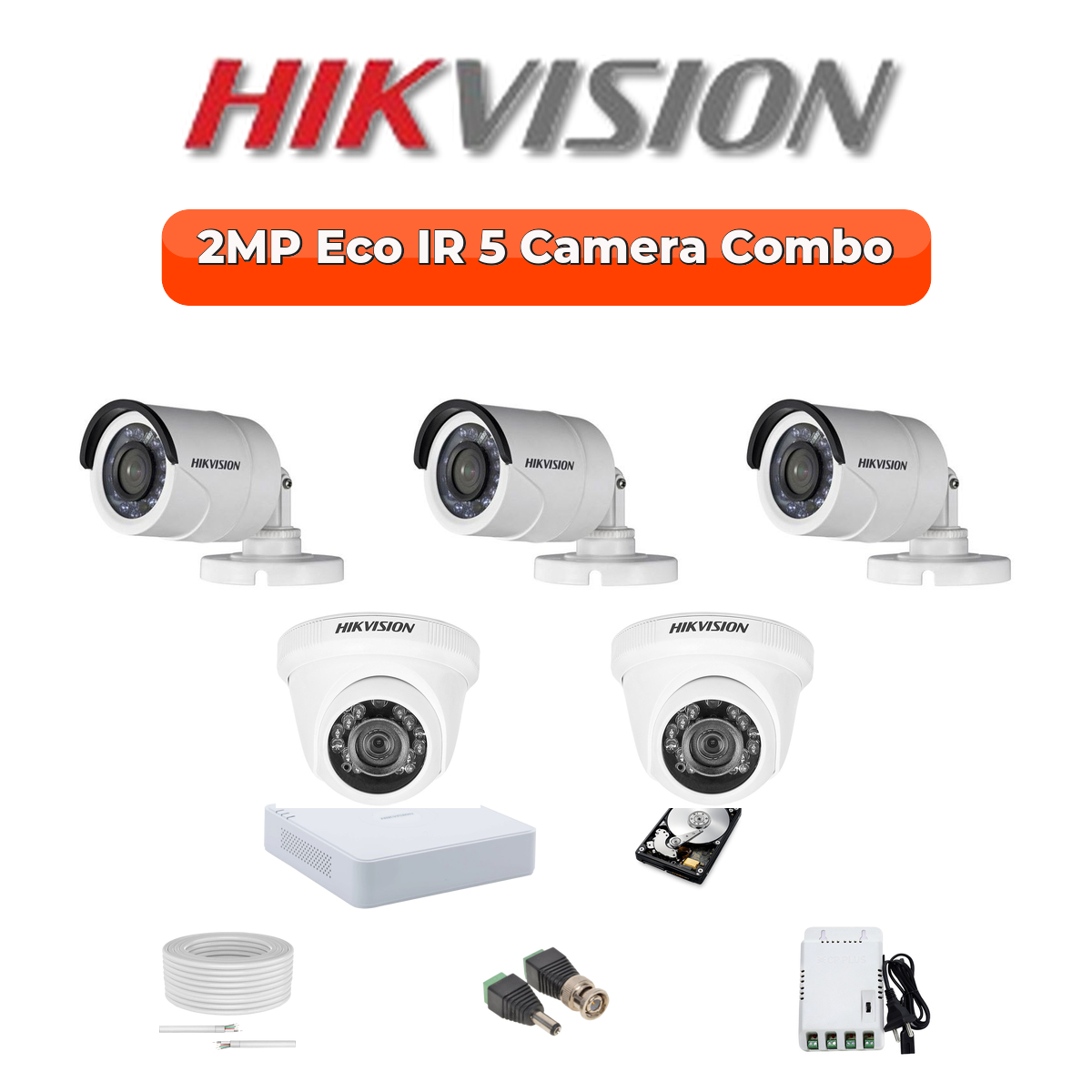 Hikvision 2MP ECO 5-Cameras HD CCTV Combo Kit | 8-Channel DVR | 500GB | 20m Night Vision | DS-2CE1AD0T-ITP/ECO-5-COMBO 1 Hikvision 2MP ECO 5-Cameras HD CCTV Combo Kit | 8-Channel DVR | 500GB | 20m Night Vision | DS-2CE1AD0T-ITP/ECO-5-COMBO