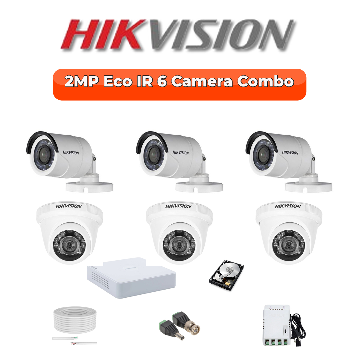 Hikvision 2MP ECO 6-Cameras HD CCTV Combo Kit | 8-Channel DVR | 500GB | 20m Night Vision | DS-2CE1AD0T-ITP/ECO-6-COMBO 1 Hikvision 2MP ECO 6-Cameras HD CCTV Combo Kit | 8-Channel DVR | 500GB | 20m Night Vision | DS-2CE1AD0T-ITP/ECO-6-COMBO