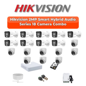 Hikvision 18 Camera 2MP HD CCTV Combo Kit | Smart Hybrid Light + Mic | 32CH XVR / DVR | 1×4TB + 1×2TB HDD