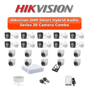 Hikvision 20 Camera 2MP HD CCTV Combo Kit | Smart Hybrid Light + Mic | 32CH XVR / DVR | 1×4TB + 1×2TB HDD
