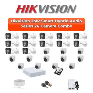Hikvision 24 Camera 2MP HD CCTV Combo Kit | Smart Hybrid Light + Mic | 32CH XVR / DVR | 2×4TB HDD