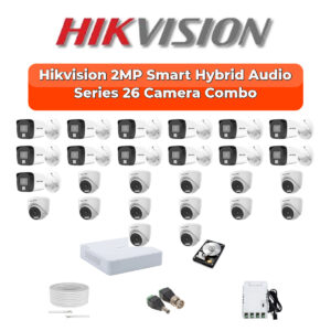 Hikvision 26 Camera 2MP HD CCTV Combo Kit | Smart Hybrid Light + Mic | 32CH XVR / DVR | 1×4TB + 1×6TB HDD