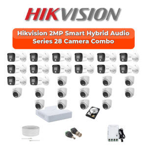 Hikvision 28 Camera 2MP HD CCTV Combo Kit | Smart Hybrid Light + Mic | 32CH XVR / DVR | 1×4TB + 1×6TB HDD