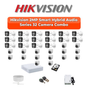 Hikvision 32 Camera 2MP HD CCTV Combo Kit | Smart Hybrid Light + Mic | 32CH XVR / DVR | 2×6TB HDD