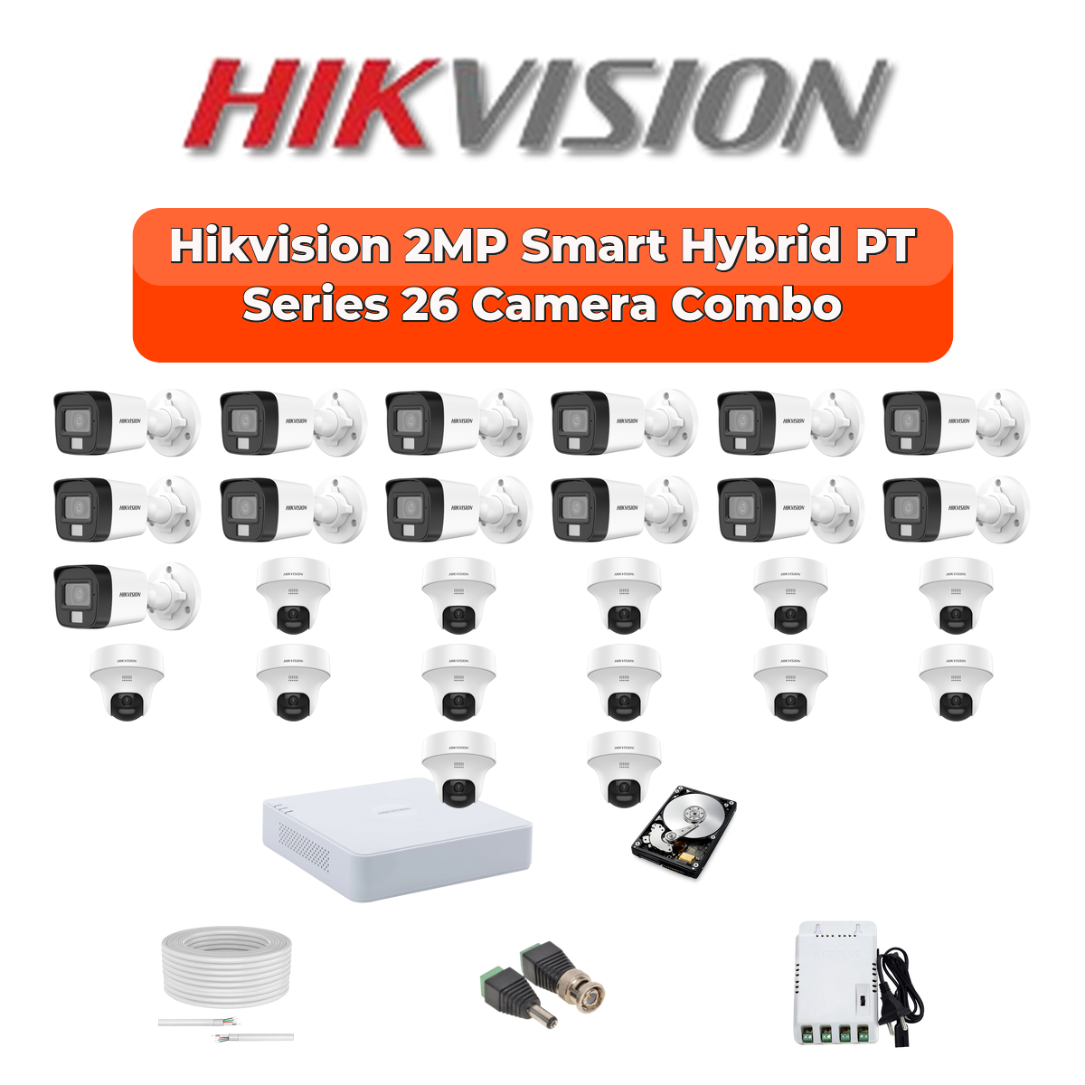 Hikvision 26 Camera 2MP HD CCTV Combo Kit | Two-Way Audio + Hybrid Light | 32CH XVR / DVR | 1×4TB + 1×6TB HDD 1 Hikvision 26 Camera 2MP HD CCTV Combo Kit | Two-Way Audio + Hybrid Light | 32CH XVR / DVR | 1×4TB + 1×6TB HDD