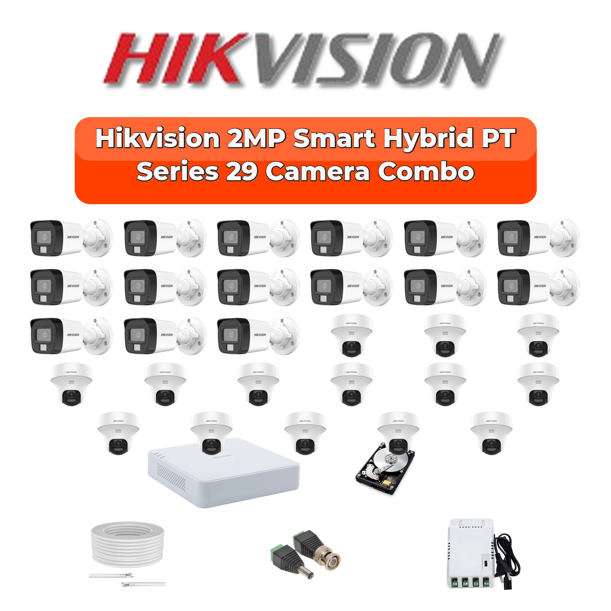 Hikvision 29 Camera 2MP HD CCTV Combo Kit | Two-Way Audio + Hybrid Light | 32CH XVR / DVR | 2ร6TB HDD 1 Hikvision 29 Camera 2MP HD CCTV Combo Kit | Two-Way Audio + Hybrid Light | 32CH XVR / DVR | 2ร6TB HDD