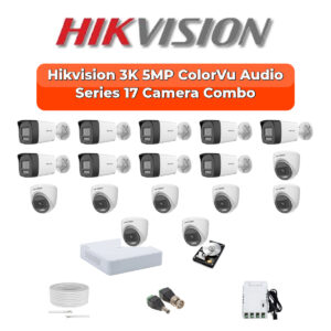 Hikvision 17 Camera 3K HD CCTV Combo Kit | 3K ColorVu + Mic | 32CH XVR / DVR | 1×4TB + 1×2TB HDD