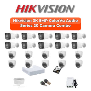 Hikvision 20 Camera 3K HD CCTV Combo Kit | 3K ColorVu + Mic | 32CH XVR / DVR | 1×4TB + 1×2TB HDD