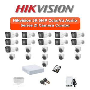Hikvision 21 Camera 3K HD CCTV Combo Kit | 3K ColorVu + Mic | 32CH XVR / DVR | 2×4TB HDD