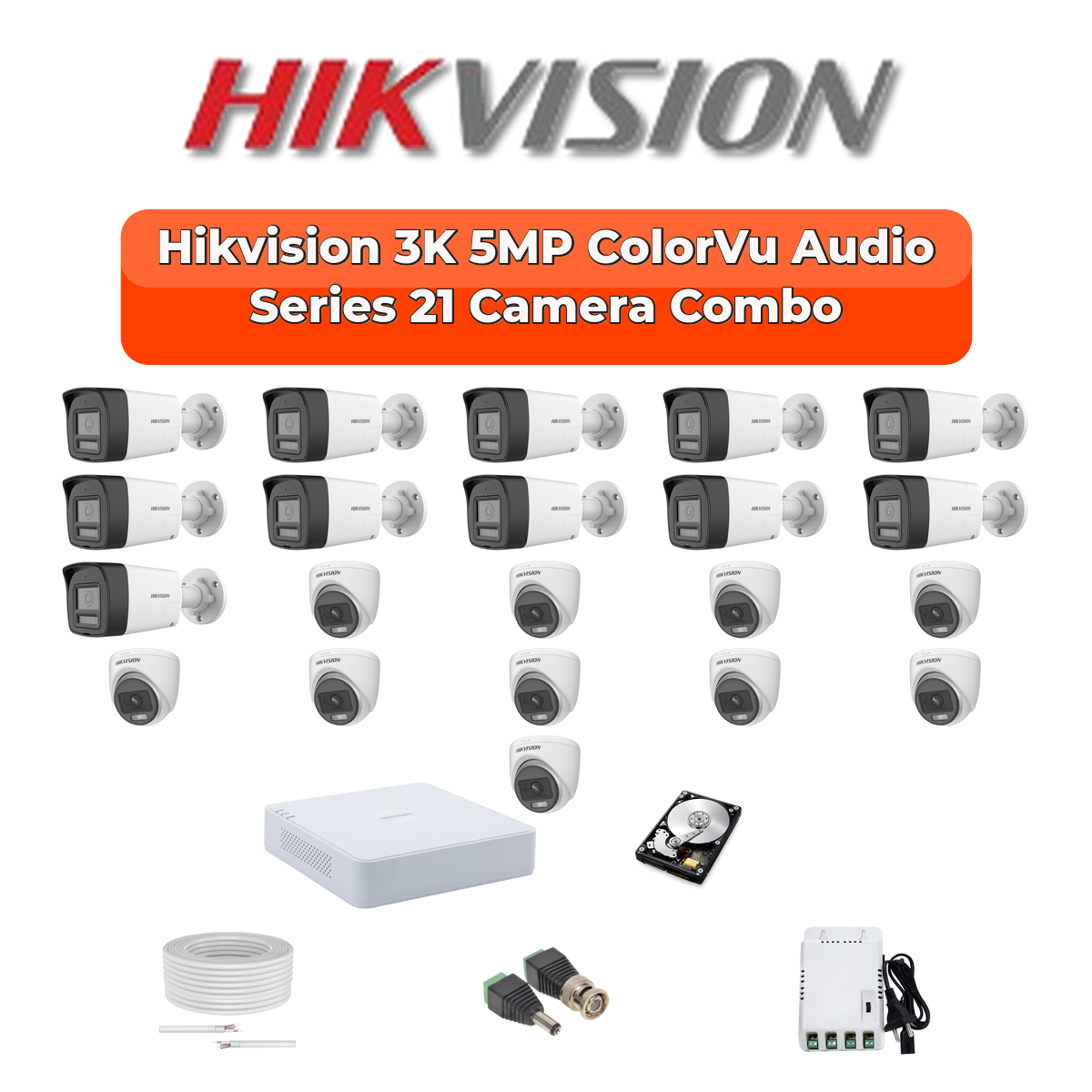 Hikvision 21 Camera 3K HD CCTV Combo Kit | 3K ColorVu + Mic | 32CH XVR / DVR | 2ร4TB HDD 1 Hikvision 21 Camera 3K HD CCTV Combo Kit | 3K ColorVu + Mic | 32CH XVR / DVR | 2ร4TB HDD