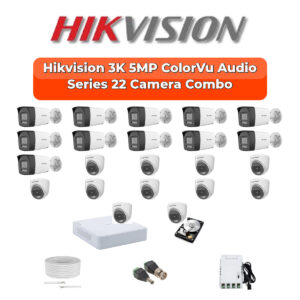 Hikvision 22 Camera 3K HD CCTV Combo Kit | 3K ColorVu + Mic | 32CH XVR / DVR | 2×4TB HDD