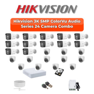 Hikvision 24 Camera 3K HD CCTV Combo Kit | 3K ColorVu + Mic | 32CH XVR / DVR | 2×4TB HDD