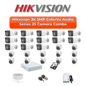 Hikvision 25 Camera 3K HD CCTV Combo Kit | 3K ColorVu + Mic | 32CH XVR / DVR | 1×4TB + 1×6TB HDD