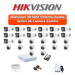 Hikvision 26 Camera 3K HD CCTV Combo Kit | 3K ColorVu + Mic | 32CH XVR / DVR | 1×4TB + 1×6TB HDD