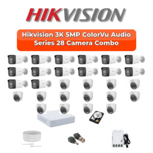 Hikvision 28 Camera 3K HD CCTV Combo Kit | 3K ColorVu + Mic | 32CH XVR / DVR | 1×4TB + 1×6TB HDD