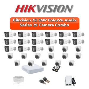 Hikvision 29 Camera 3K HD CCTV Combo Kit | 3K ColorVu + Mic | 32CH XVR / DVR | 2×6TB HDD