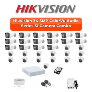 Hikvision 31 Camera 3K HD CCTV Combo Kit | 3K ColorVu + Mic | 32CH XVR / DVR | 2×6TB HDD