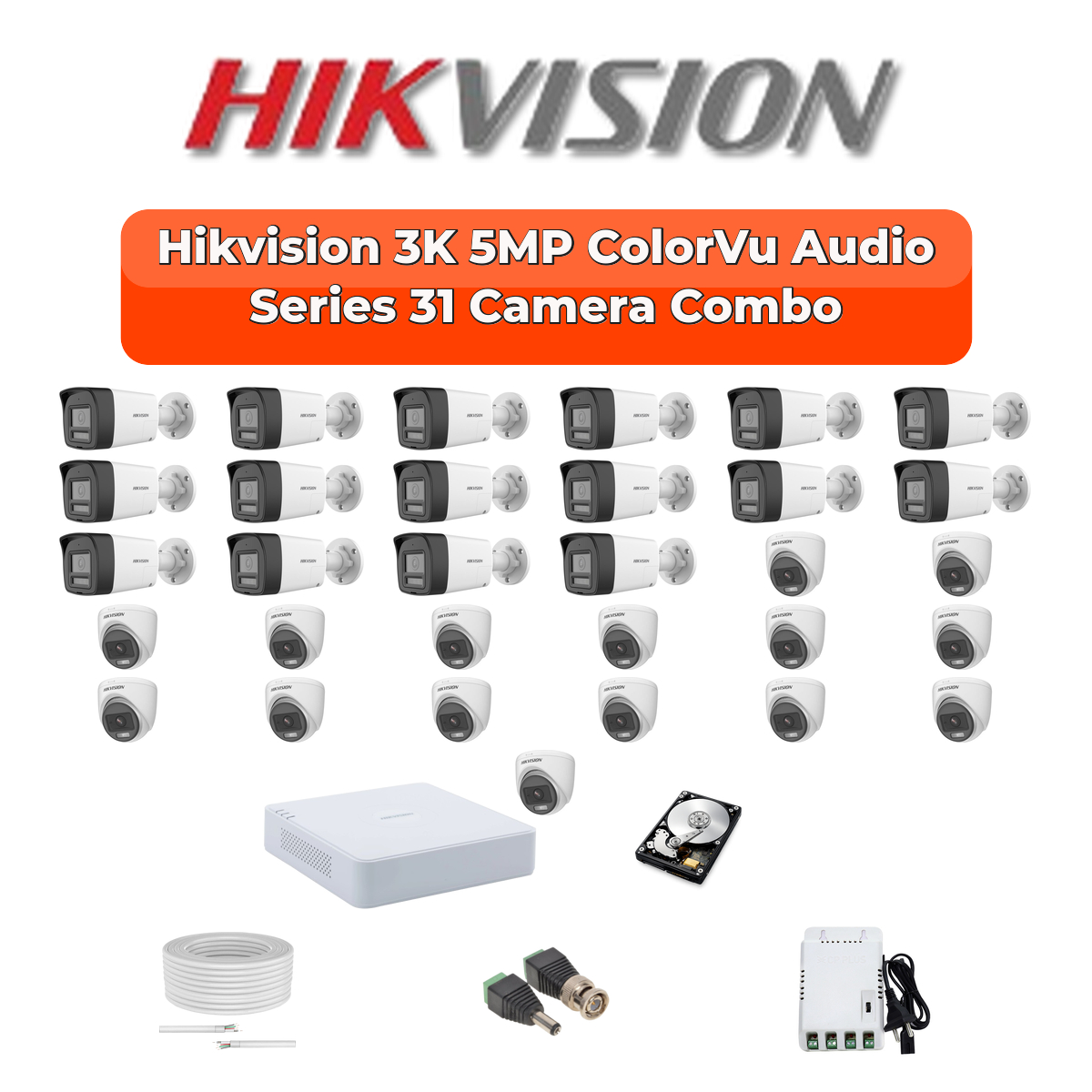 Hikvision 31 Camera 3K HD CCTV Combo Kit | 3K ColorVu + Mic | 32CH XVR / DVR | 2ร6TB HDD 1 Hikvision 31 Camera 3K HD CCTV Combo Kit | 3K ColorVu + Mic | 32CH XVR / DVR | 2ร6TB HDD