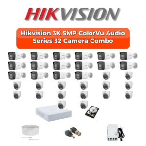 Hikvision 32 Camera 3K HD CCTV Combo Kit | 3K ColorVu + Mic | 32CH XVR / DVR | 2×6TB HDD