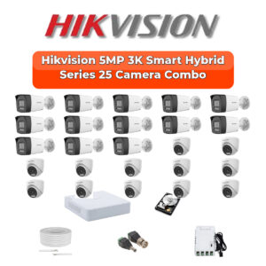 Hikvision 25 Camera 3K HD CCTV Combo Kit | 3K Smart Hybrid Light + Mic | 32CH XVR / DVR | 1×4TB + 1×6TB HDD