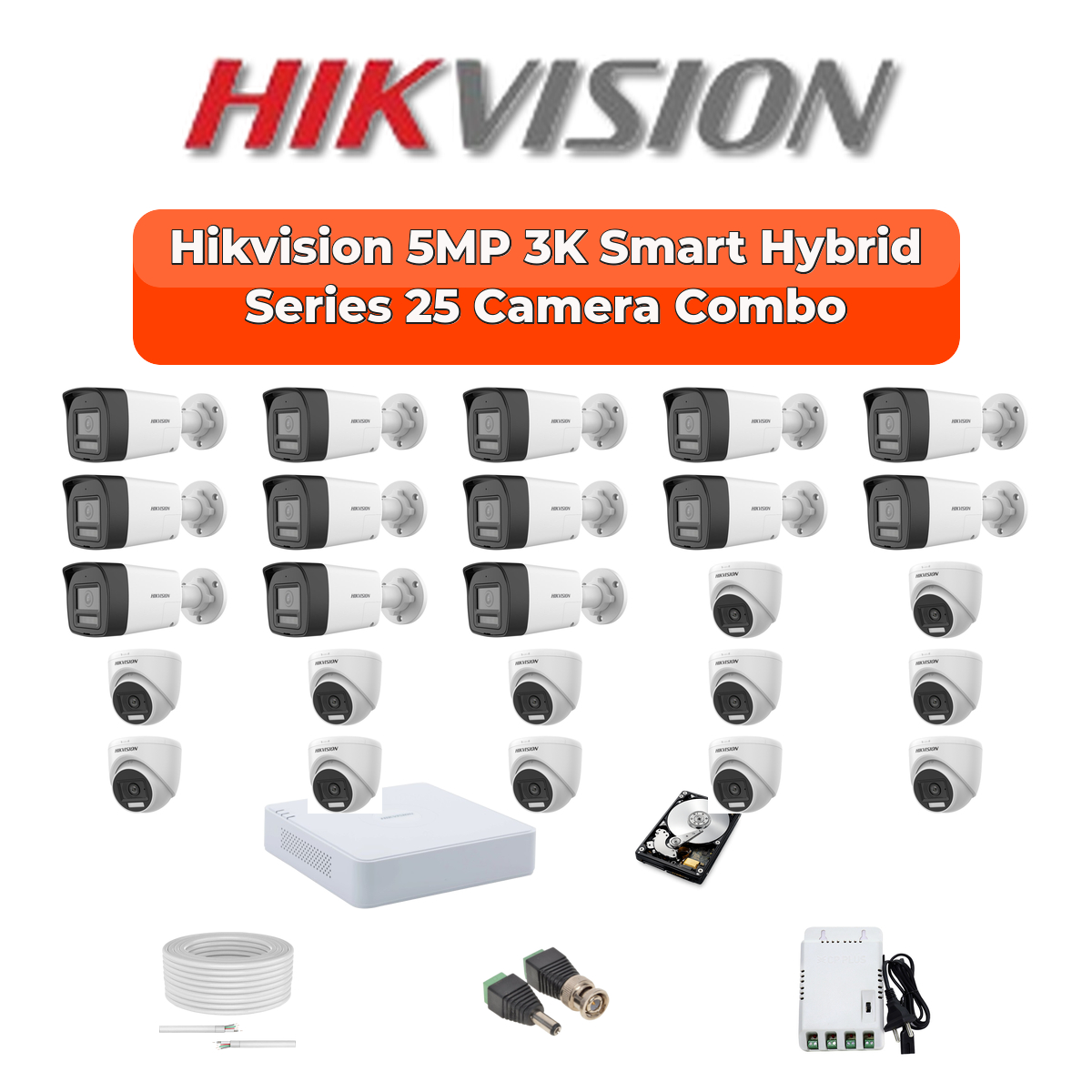 Hikvision 25 Camera 3K HD CCTV Combo Kit | 3K Smart Hybrid Light + Mic | 32CH XVR / DVR | 1ร4TB + 1ร6TB HDD 1 Hikvision 25 Camera 3K HD CCTV Combo Kit | 3K Smart Hybrid Light + Mic | 32CH XVR / DVR | 1ร4TB + 1ร6TB HDD