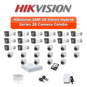 Hikvision 28 Camera 3K HD CCTV Combo Kit | 3K Smart Hybrid Light + Mic | 32CH XVR / DVR | 1×4TB + 1×6TB HDD