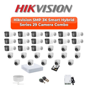 Hikvision 29 Camera 3K HD CCTV Combo Kit | 3K Smart Hybrid Light + Mic | 32CH XVR / DVR | 2×6TB HDD