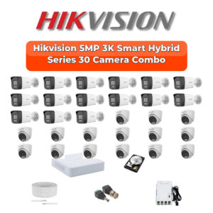 Hikvision 30 Camera 3K HD CCTV Combo Kit | 3K Smart Hybrid Light + Mic | 32CH XVR / DVR | 2×6TB HDD