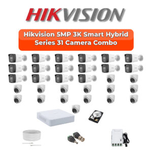 Hikvision 31 Camera 3K HD CCTV Combo Kit | 3K Smart Hybrid Light + Mic | 32CH XVR / DVR | 2×6TB HDD