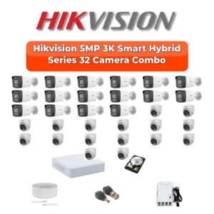 Hikvision 32 Camera 3K HD CCTV Combo Kit | 3K Smart Hybrid Light + Mic | 32CH XVR / DVR | 2×6TB HDD