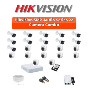 Hikvision 22 Camera 5MP HD CCTV Combo Kit | Audio IR | 32CH XVR / DVR | 2×4TB HDD
