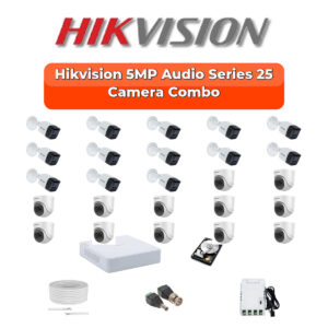 Hikvision 25 Camera 5MP HD CCTV Combo Kit | Audio IR | 32CH XVR / DVR | 1×4TB + 1×6TB HDD