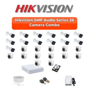Hikvision 26 Camera 5MP HD CCTV Combo Kit | Audio IR | 32CH XVR / DVR | 1×4TB + 1×6TB HDD