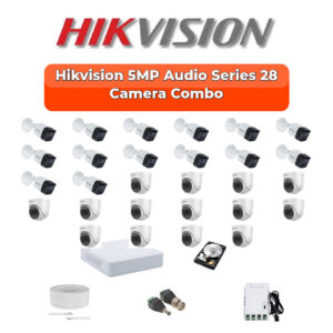 Hikvision 28 Camera 5MP HD CCTV Combo Kit | Audio IR | 32CH XVR / DVR | 1×4TB + 1×6TB HDD