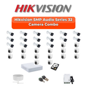 Hikvision 32 Camera 5MP HD CCTV Combo Kit | Audio IR | 32CH XVR / DVR | 2×6TB HDD