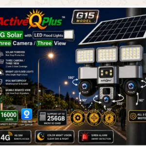 Active Q Plus G15 4G Solar Triple Camera with LED Flood Lights | 16000mAh | V380 Pro