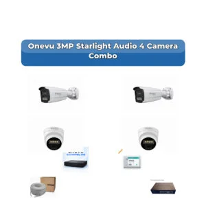 Onevu 4 Camera 3MP IP CCTV Combo Kit | Starlight Audio | 10CH NVR | 1×500GB HDD