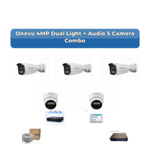Onevu 5 Camera 4MP IP CCTV Combo Kit | Dual Light + Audio | 10CH NVR | 1×1TB HDD