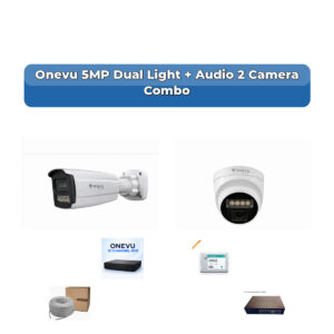Onevu 2 Camera 5MP IP CCTV Combo Kit | Dual Light + Audio | 10CH NVR | 1×500GB HDD